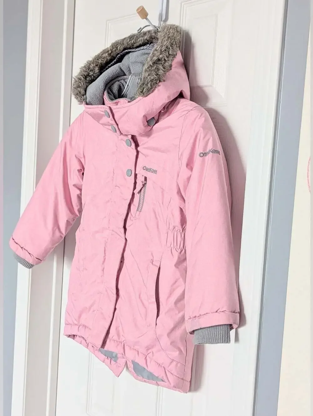 OshKosh B'gosh Girls' (4T) Pink Puffer Jacket/Coat w/ Faux Fur Removable Hood